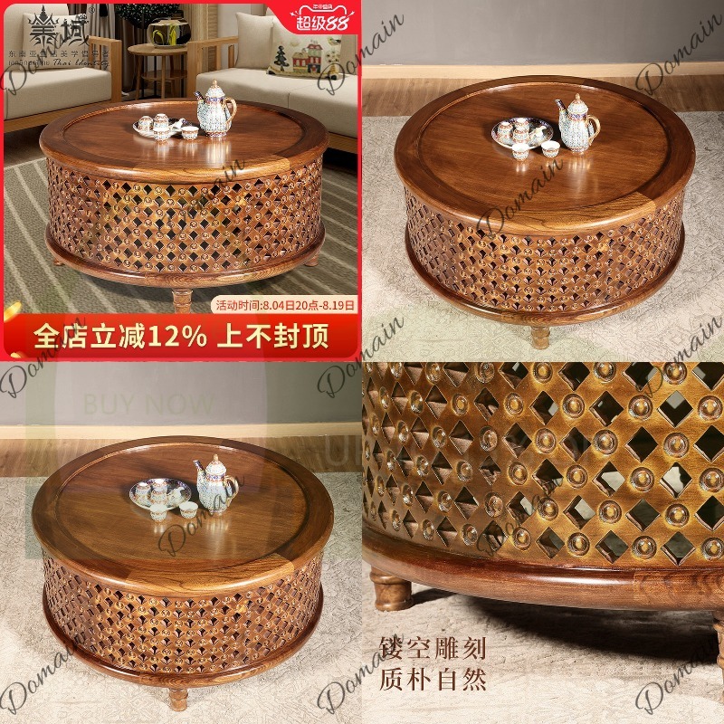 Coffee Tea Thai - Meja Kopi Bundar Kayu Solid Warna