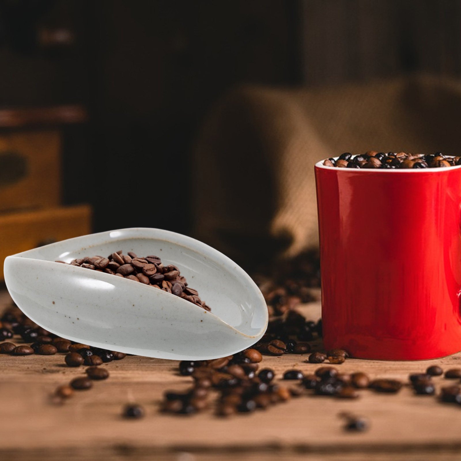 Coffee Tea Bean Leaf - Nampan Penakar Biji Kopi Keramik, Gelas