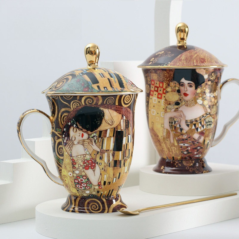 Coffee Tea Spoon - Mug Keramik Eropa dengan Tutup dan
