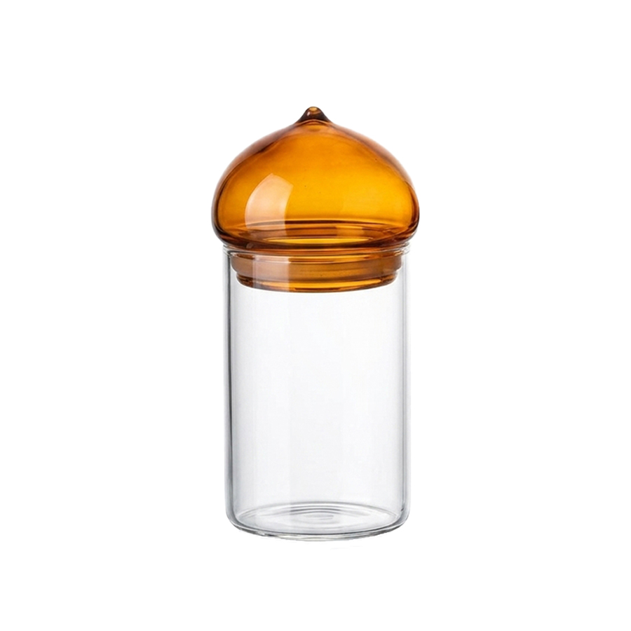 Coffee Tea Bean Leaf - Toples Kaca dengan Tutup Amber, Wadah
