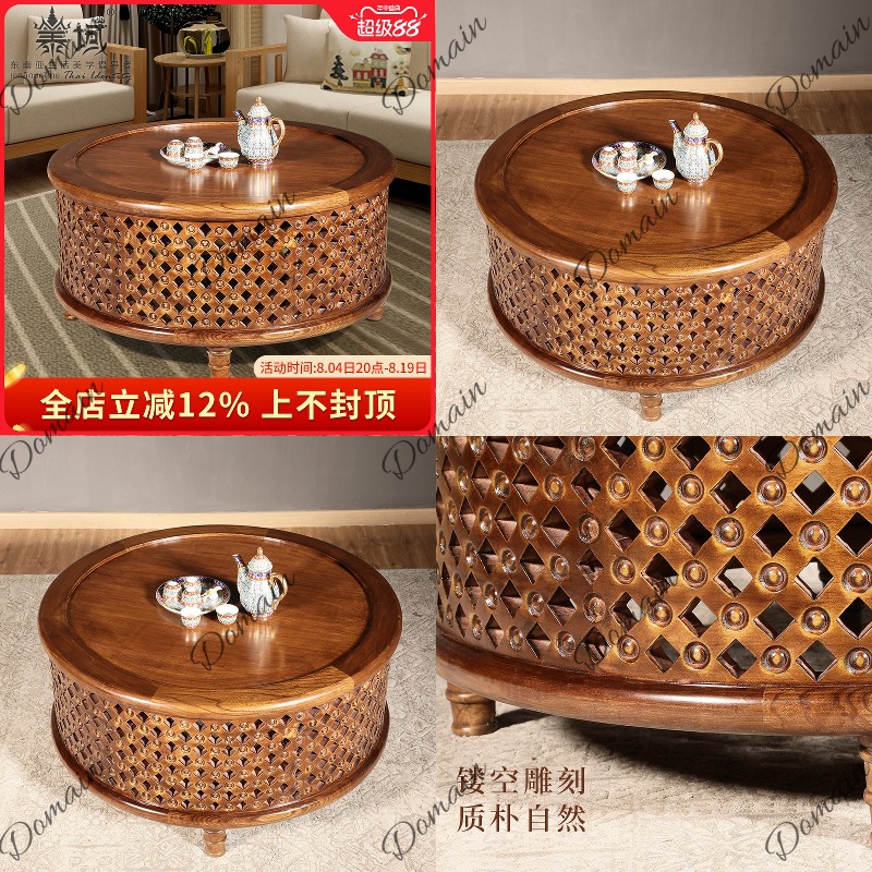 Meja Kopi Bundar Kayu Solid Wa - Coffee Tea Thai ulasan dan harga