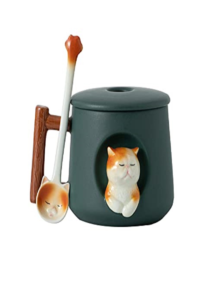 Mug Keramik 3D Bentuk Kucing y - Coffee Tea Spoon ulasan dan harga