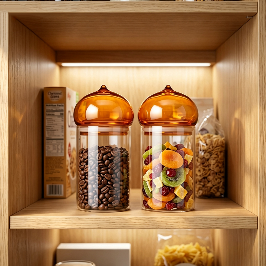 Toples Kaca dengan Tutup Amber - Coffee Tea Bean Leaf ulasan dan harga
