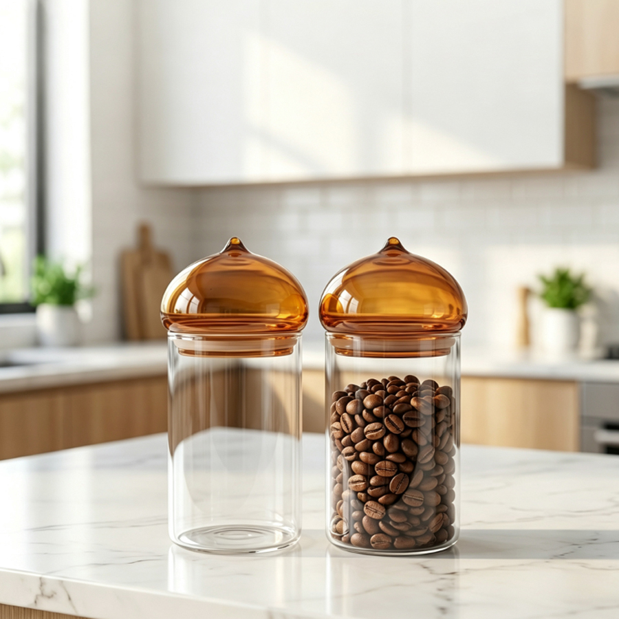 Toples Kaca dengan Tutup Amber - Coffee Tea Bean Leaf ulasan dan harga