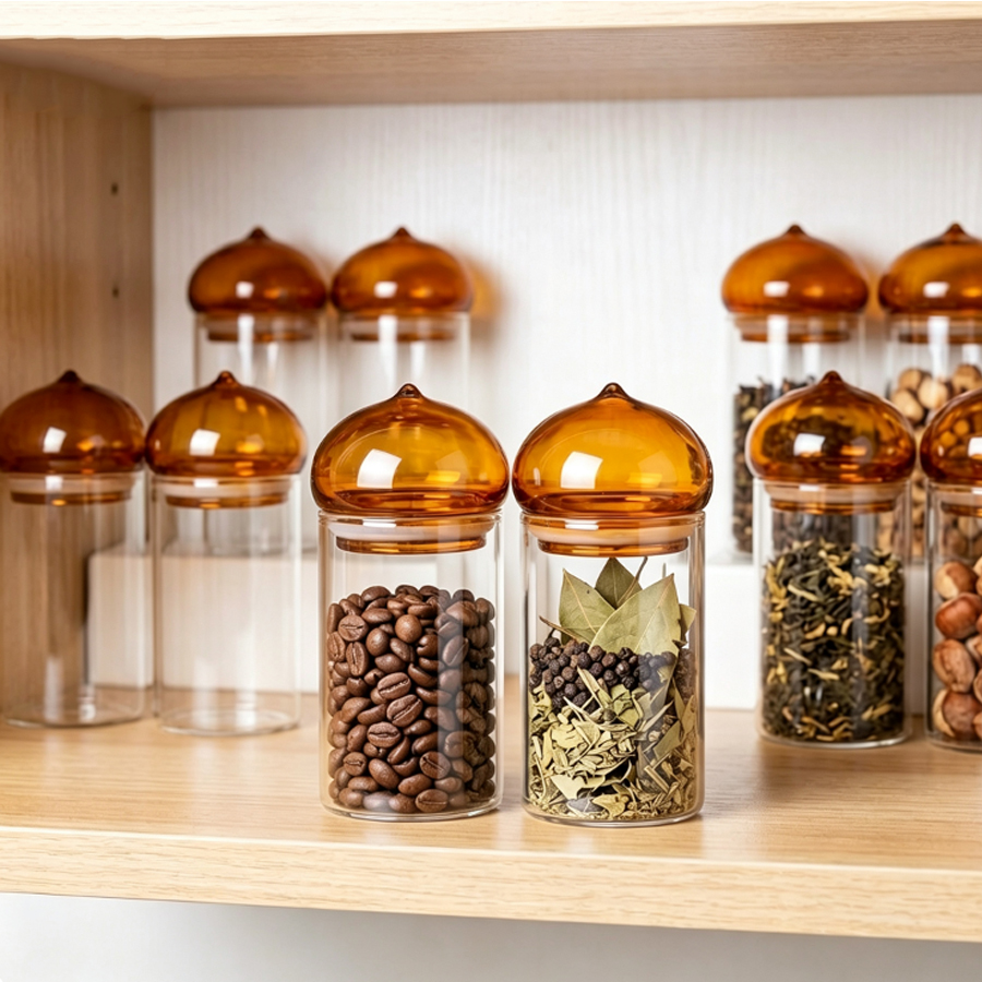 Toples Kaca dengan Tutup Amber - Coffee Tea Bean Leaf ulasan dan harga